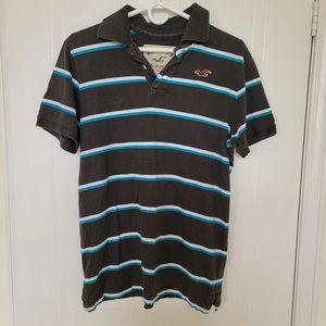 Hollister Men's Striped Short Sleeve Polo Shirt, Large, Gray/White/Blue